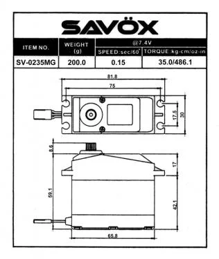 Savox SV0235MG+ Jumbo Metal Geared Servo - 35kg - 0.15s &mdash; image 2 of 6