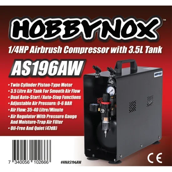Hobbynox Airbrush Compressor 0.25HP 3.5L (0 - 6 Bar) — image 3 of 3