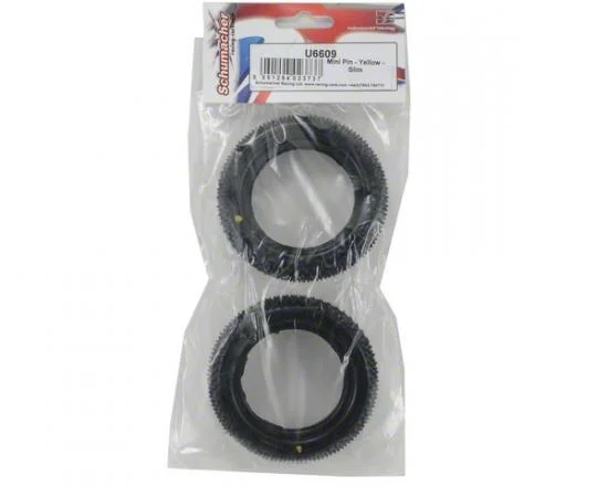 Schumacher Mini Pin Slim Front Buggy Tyres - Yellow - 1 Pair &mdash; image 3 of 4