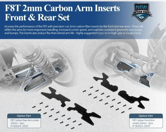 Sparko F8T Carbon Fiber Rear Arm Inserts 2mm (2) — image 2 of 2