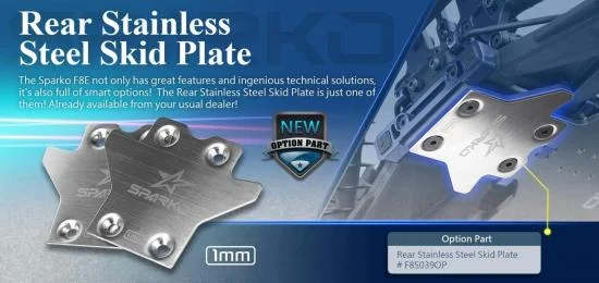 Sparko F8E Stainless Steel Rear Chassis Protector (=SPKF85039OP) &mdash; image 3 of 3