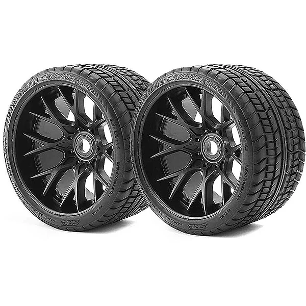 Sweep Road Crusher Belted Road Truggy/MT Tyres on Black 17mm Hex - 1/2 Inch Offset Wheels - 1 Pair — image 2 of 2