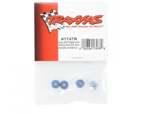 Traxxas Blue Anodised Aluminium M4 Nuts - Flanged Nylon Locking Serrated (4) &mdash; image 3 of 3