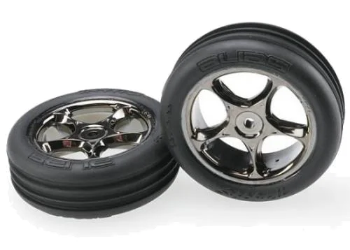 Traxxas Alias Tires with Tracer 2.2 Black Chrome Wheels (assembled glued) (front) &mdash; image 2 of 3