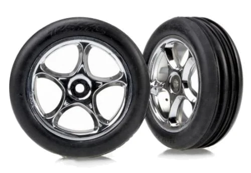 Traxxas Alias Ribbed Tires with Tracer 2.2 Chrome Wheels (assembled glued) (front) — image 2 of 3