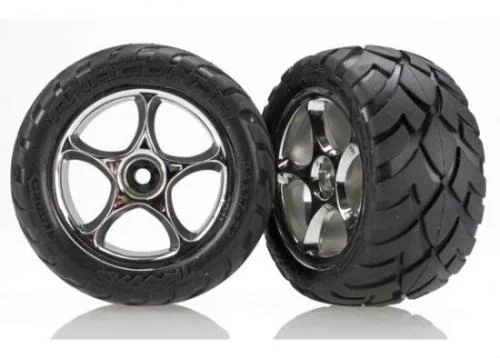 Traxxas Anaconda Tires with Tracer 2.2 Chrome Wheels (assembled glued) (rear) — image 2 of 3