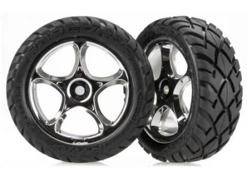 Traxxas Anaconda Tires with Tracer 2.2 Chrome Wheels (assembled glued) (front) &mdash; image 2 of 3