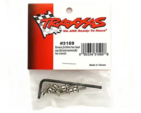 Traxxas Screws 3x10mm caphead machine (hex drive) (6)/ lockwashers (6)/ hex wrench — image 3 of 3