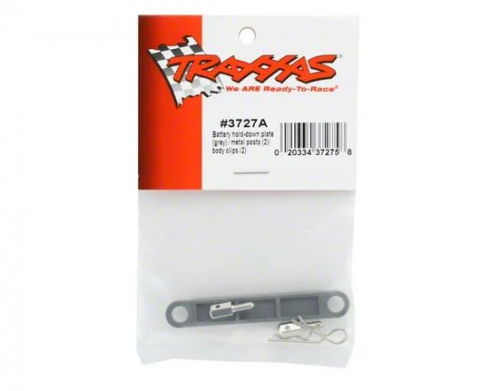 Traxxas Battery hold-down plate (grey) / metal posts (2) / body clips (2) — image 3 of 3
