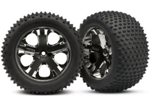 Traxxas Alias tires All Star black chrome wheels foam inserts (assembled and glued) (rear) (2) (TSM rated) — image 2 of 3