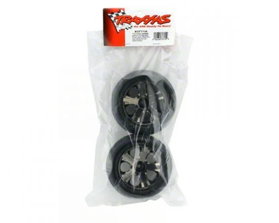Traxxas Alias Ribbed tires All Star black chrome wheels foam inserts (assembled and glued) (front) — image 2 of 2