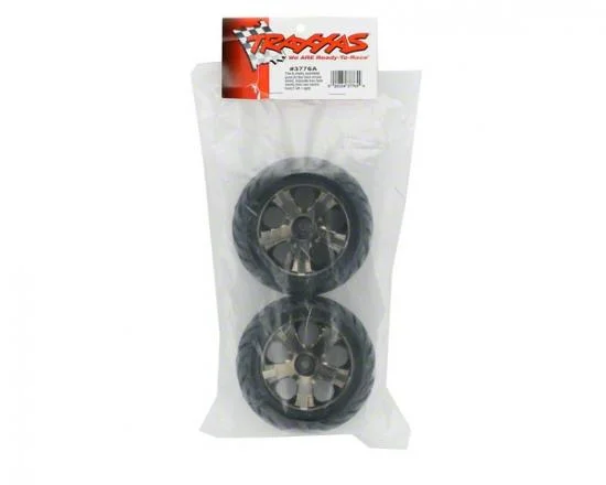 Traxxas Anaconda tires All-Star black chrome wheels assembled glued (with foam inserts) (nitro rear/ electric front) (1 left 1 right) &mdash; image 3 of 3