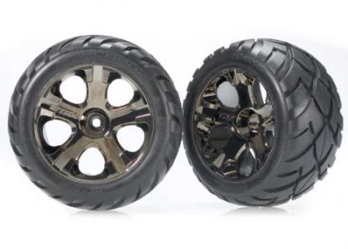 Traxxas Anaconda tires All-Star black chrome wheels assembled glued (with foam inserts) (nitro rear/ electric front) (1 left 1 right) &mdash; image 2 of 3