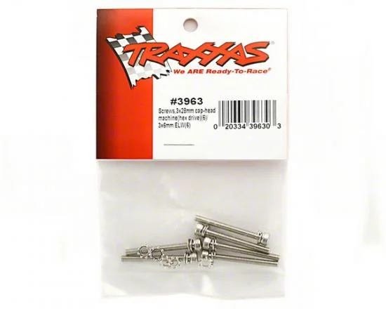 Traxxas Screws 3x28mm cap-head machine (hex drive) (6)/ 3x6mm ELW (6) — image 3 of 3