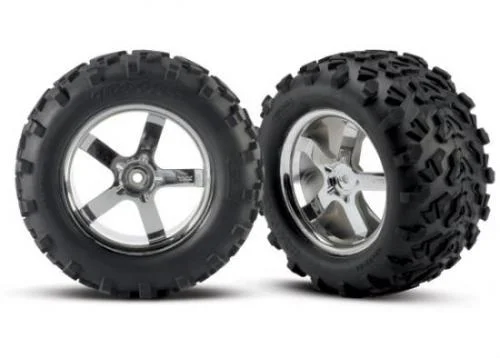 Traxxas 6.3 Inch MAXX Tyres - Pre Glued On 3.8 Chrome Hurricane Wheels - Pair - 14mm Hex — image 2 of 3