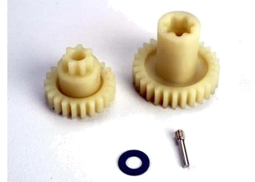 Traxxas Primary gears: forward (28-T)/ reverse (22-T)/ set screw yoke pin M3/12 (1)/ 5x10x0.5mm PTFE-coated washer (1) — image 2 of 3