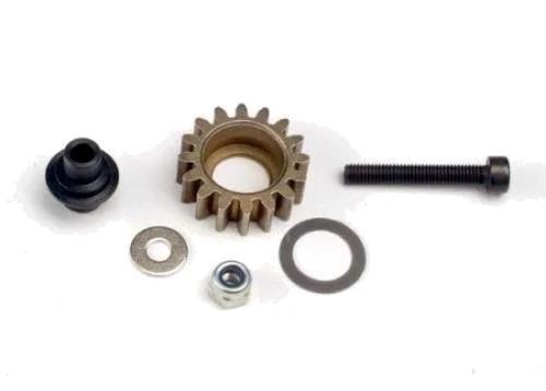 Traxxas Idler gear steel (16-tooth)/ idler gear shaft/ 3x8mm flat metal washer/ 8x12x0.5mm PTFE-coated washer/ 3x6mm flat metal washer/ 3mm nylon locknut 3x20mm cap hex machine screw &mdash; image 2 of 3