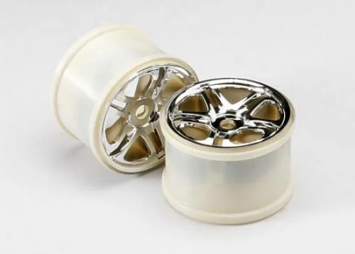Traxxas SS (Split-Spoke) 3.8 Wheels (chrome) (2) (use with 17mm splined wheel hubs nuts part 5353X) (fits Revo/MAXX series) &mdash; image 2 of 3
