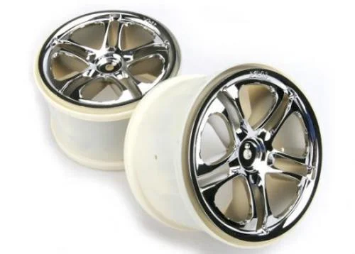 Traxxas SS (Split-Spoke) 3.8 Wheels (chrome) (2) (fits Revo/MAXX series with 14mm Hex) — image 2 of 3