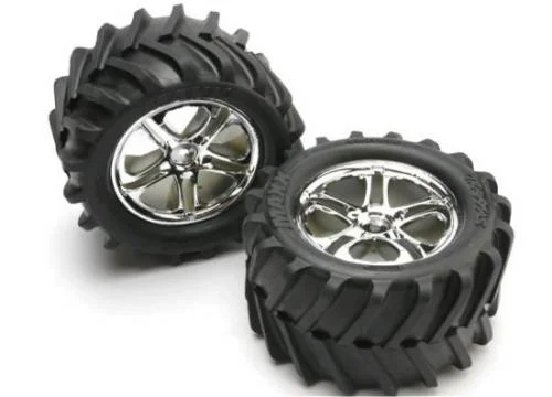 Traxxas Chevron Tyres Pre-Glued On Split Spoke Chrome Wheels (pair) — image 2 of 3