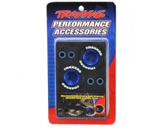 Traxxas Rubber Tires Mounted on Blue-Anodized Wheelie Bar Wheels (2)/ 5x8mm Ball Bearings (4)/ Axles (2) — image 3 of 3