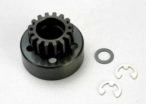 Traxxas Clutch bell (15-tooth)/5x8x0.5mm fiber washer (2)/ 5mm e-clip (requires 5x11x4mm ball bearings part 4611) (1.0 metric pitch) &mdash; image 2 of 3
