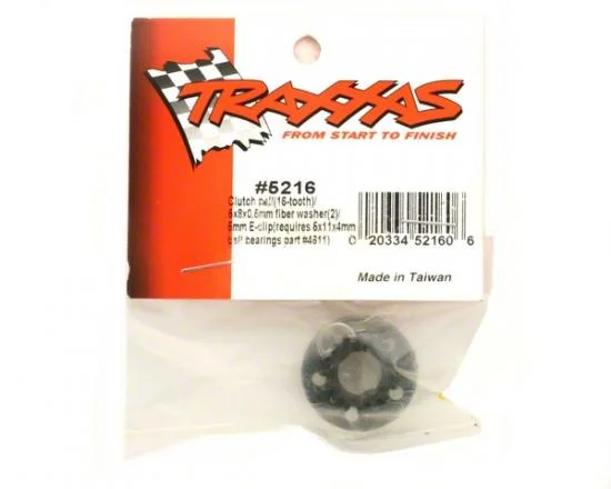 Traxxas Clutch bell (16-tooth)/5x8x0.5mm fiber washer (2)/ 5mm e-clip (requires 5x11x4mm ball bearings part 4611) (1.0 metric pitch) — image 3 of 3