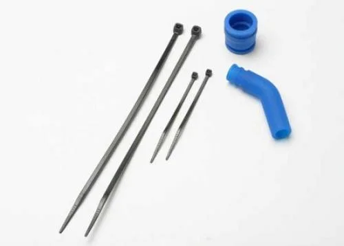 Traxxas Pipe coupler molded (blue)/ exhaust deflecter (rubber blue)/ cable ties long (2)/ cable ties short (2) &mdash; image 2 of 3