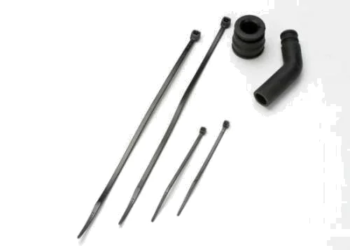 Traxxas Pipe coupler molded (black)/ exhaust deflecter (rubber black)/ cable ties long (2)/ cable ties short (2) — image 2 of 3