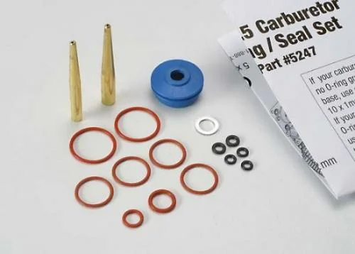 Traxxas O-ring and seal set carburetor/ O-rings: 2x1mm (3) 10x1mm (4) 2.5x1.15mm (2) 6.2x1.2mm (1)/ 5x.9mm O-ring installation tool/ 5.3x7.8x.6mm crush washer (2)/ carburetor dust boot (1) (TRX 2.5 2.5R) — image 2 of 3