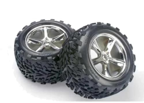 Traxxas Talon Tyres Pre-Glued On Gemini Chrome Wheels - Pair &mdash; image 2 of 2