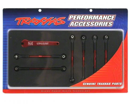 Traxxas Complete set of red-anodized Aluminium turnbuckles and red-anodized Aluminium 5mm wrench (includes:camber links 58mm (4)/ front toe links 61mm (2) (assembled with rod ends and hollow balls) &mdash; image 2 of 2