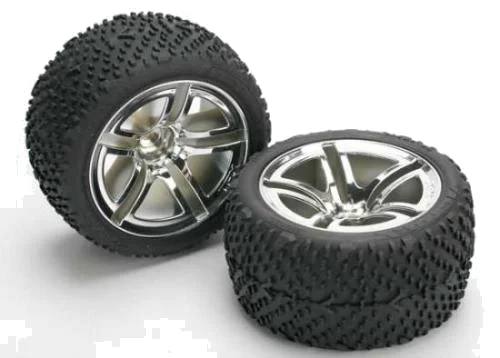 Traxxas Victory Tyres Pre Glued On Twin Spoke Chrome Wheels - 12mm Hex Fit — image 2 of 3
