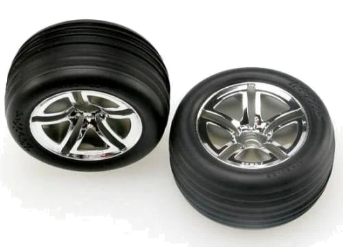 Traxxas Alias ribbed tires Twin-Spoke wheels foam inserts (assembled and glued) (nitro front) (2) — image 2 of 3