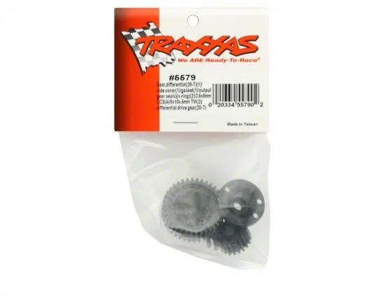 Traxxas Gears differential 38-T (1)/ differential drive gear 20-T/ side cover plate (1)/ gasket (1)/ output gear seals (x-ring) (2)/ 2.5x8mmCCS (4)/ 5x10x.5mmTW (2) — image 2 of 2