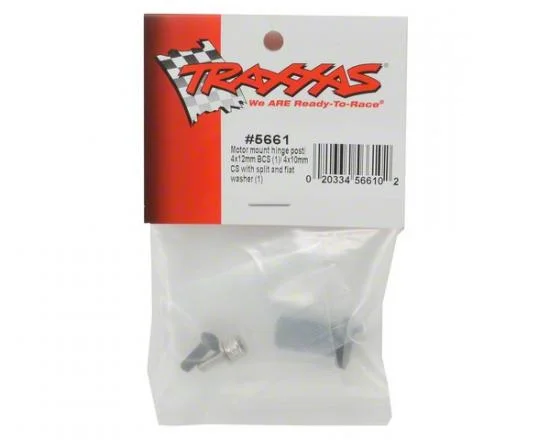 Traxxas Motor mount hinge post/ 4x12mm BCS (1)/ 4x10mm CS with split and flat washer (1) — image 3 of 3
