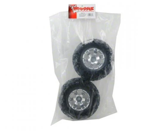 Traxxas Tires wheels assembled glued (Geode chrome wheels Canyon AT tires foam inserts) (2) (use with 17mm splined wheel hubs nuts part 5353X beadlock-style sidewall protectors part 5665 5666 5667) — image 3 of 3