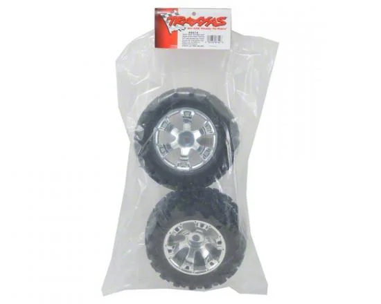 Traxxas Tires wheels assembled glued (Geode chrome wheels MAXX tires (6.3 outer diameter) foam inserts) (2) (use with 17mm splined wheel hubs nuts part 5353X beadlock-style sidewall protectors part 5665 5666 5667) — image 3 of 3