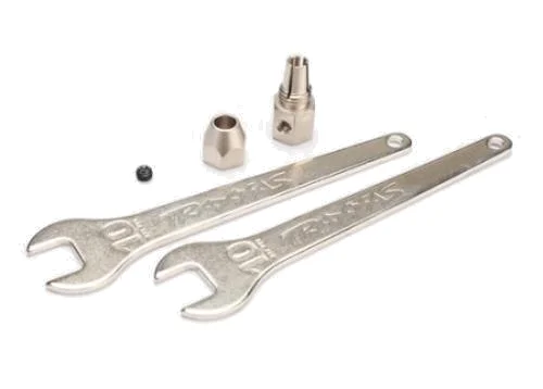 Traxxas Motor coupler collet style/ GS 4x3 SS (with threadlock) (1)/ wrench 10mm (2) &mdash; image 2 of 3