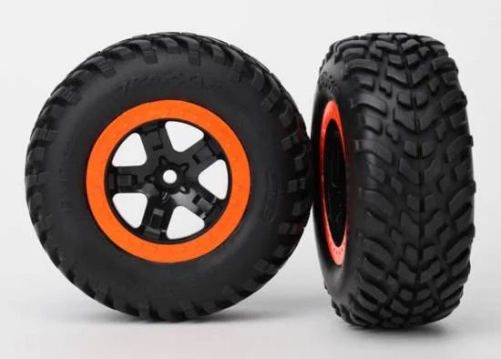 Traxxas Tires wheels assembled glued (S1 compound) (SCT black orange beadlock wheels dual profile (2.2 outer 3.0 inner) SCT off-road racing tires foam inserts) (2) (4WD f/r 2WD rear) (TSM rated) — image 2 of 2