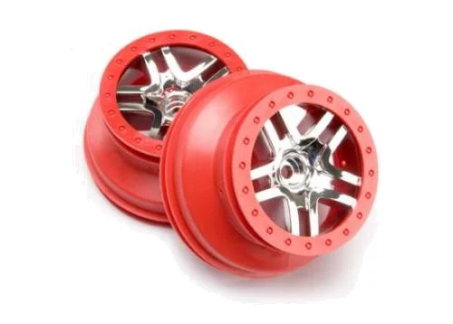 Traxxas Short Course Chrome SS Wheels - Red Beadlock - 12mm Hex (2) (2WD Front) — image 2 of 3