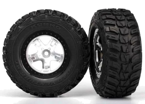 Traxxas Tires wheels assembled glued (SCT satin chrome beadlock style wheels Kumho tires foam inserts) (2) (4WD front/rear 2WD rear only) — image 2 of 2