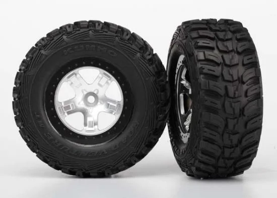 Traxxas Tires wheels assembled glued (SCT satin chrome black beadlock style wheels Kumho tires foam inserts) (2) (4WD front/rear 2WD rear only) &mdash; image 2 of 2