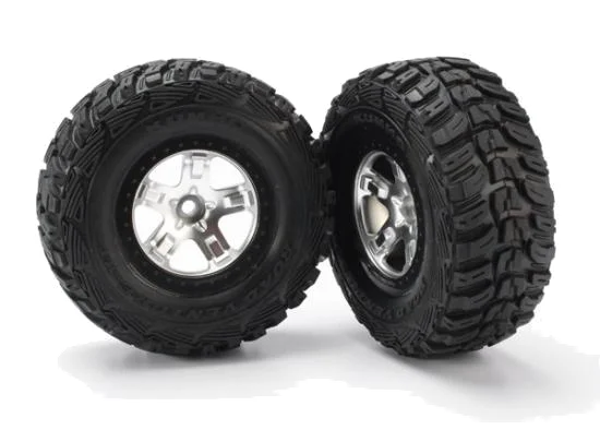 Traxxas Tires wheels assembled glued (SCT satin chrome black beadlock style wheels Kumho tires foam inserts) (2) (2WD front) — image 2 of 3
