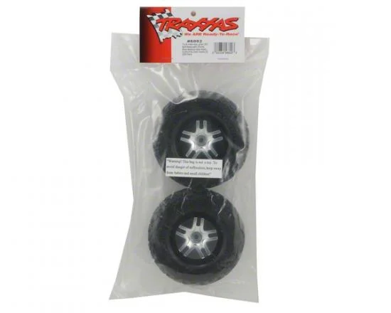 Traxxas Tires wheels assembled glued (SCT Split-Spoke satin chrome black beadlock style wheels Kumho tires foam inserts) (2) (2WD front) — image 3 of 3