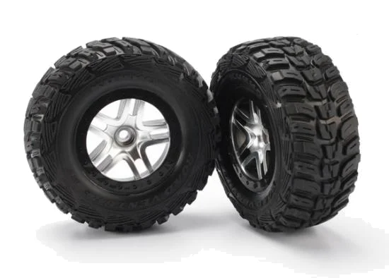 Traxxas Tires wheels assembled glued (SCT Split-Spoke satin chrome black beadlock style wheels Kumho tires foam inserts) (2) (2WD front) — image 2 of 3