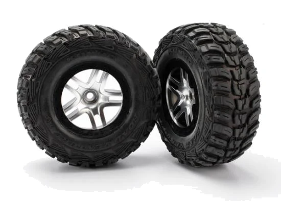 Traxxas Tires wheels assembled glued (S1 ultra-soft off-road racing compound) (SCT Split-Spoke satin chrome black beadlock style wheels Kumho tires foam inserts) (2) (2WD front) — image 2 of 3