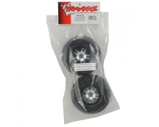 Traxxas Tires wheels assembled glued (S1 ultra-soft off-road racing compound) (SCT Split-Spoke satin chrome black beadlock style wheels Kumho tires foam inserts) (2) (2WD front) — image 3 of 3
