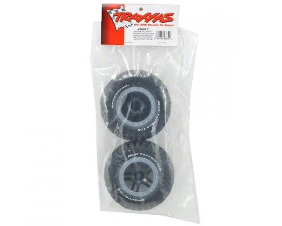 Traxxas Tires wheels assembled glued (SCT Split-Spoke black satin chrome beadlock wheels BFGoodrich Mud-Terrain T/A KM2 tire foam inserts) (2) (4WD f/r 2WD rear) — image 3 of 3