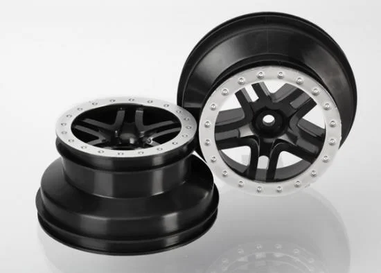 Traxxas Wheels SCT Split-Spoke black satin chrome beadlock style dual profile (2.2 outer 3.0 inner) (4WD f/r 2WD rear) (2) — image 2 of 3